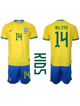Brasilien Eder Militao #14 Replika Hemmakläder Barn VM 2022 Kortärmad (+ byxor)